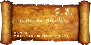 Friedlender Miklós névjegykártya